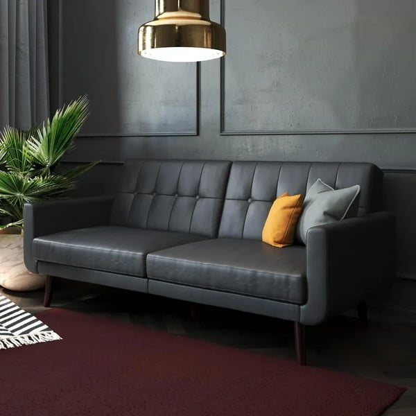 Crna sklopiva sofa od imitacije kože 200 cm Nola – Støraa-image-1
