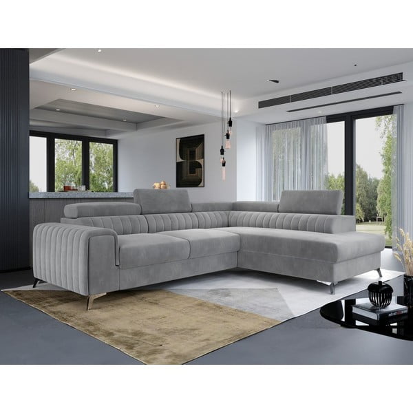 Siva baršunasti sklopiva/s prostorom za odlaganje kutna garnitura (s desnim kutom/u obliku slova L) Laurence – ELTAP-image-4