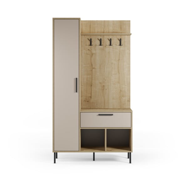 Krem/u prirodnoj boji set za hodnik u dekoru hrasta 108x195x35 cm Heidy – Marckeric