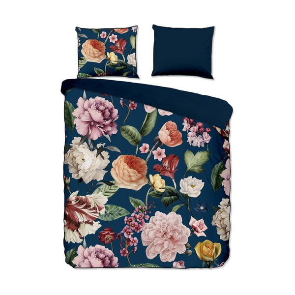 Tamno plava posteljina za bračni krevet/za produženi krevet od pamučnog satena 200x220 cm Fiori – Descanso