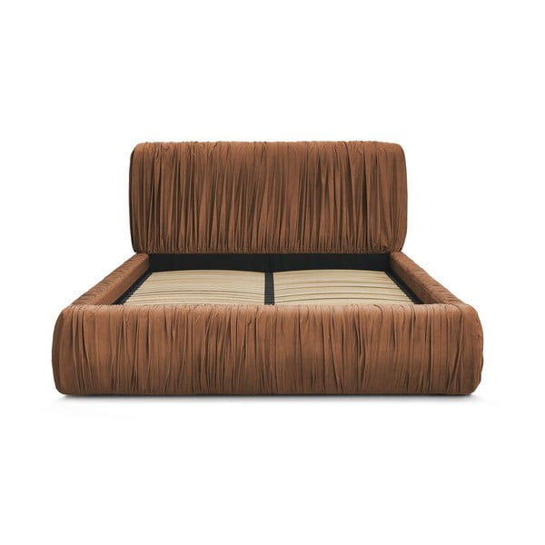 Narančasti tapecirani bračni krevet s prostorom za odlaganje s podnicom 180x200 cm Blair – Bobochic Paris-image-4