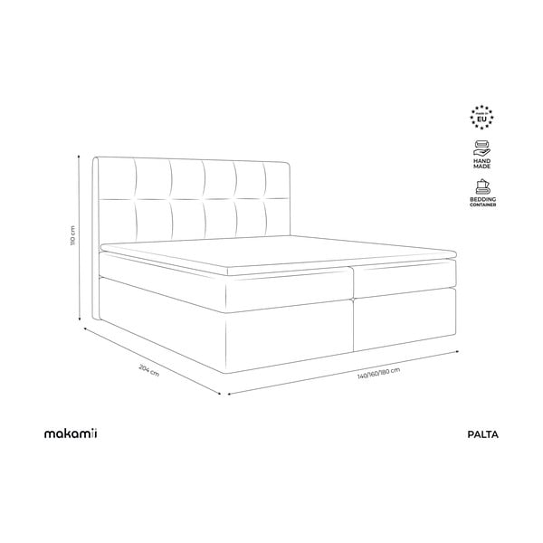 Sivi boxspring krevet s prostorom za odlaganje 160x200 cm Palta – Makamii-image-3