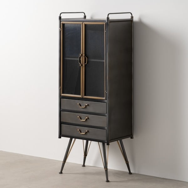 Crna metalna vitrina 58x150 cm Brick – Ixia-image-3