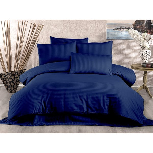 Tamno plava posteljina za krevet za jednu osobu od pamučnog satena 140x200 cm Lilyum – Mijolnir