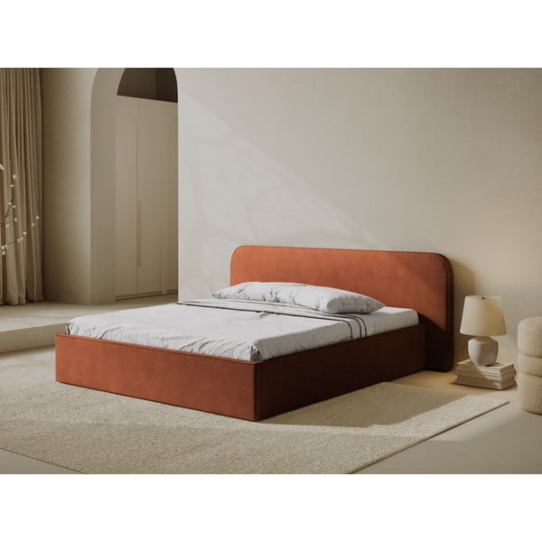 Ciglasti tapecirani bračni krevet s prostorom za odlaganje s podnicom 160x200 cm Elizabeth – Micadoni -image-1