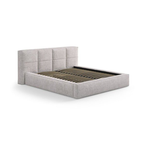 Bež tapecirani bračni krevet s prostorom za odlaganje s podnicom 160x200 cm Simon Darren – Micadoni 