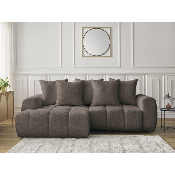 Smeđa sklopiva/s prostorom za odlaganje kutna garnitura od bouclé tkanine (s lijevim kutom/s ležaljkom) Roxelane – Bobochic Paris-image-1