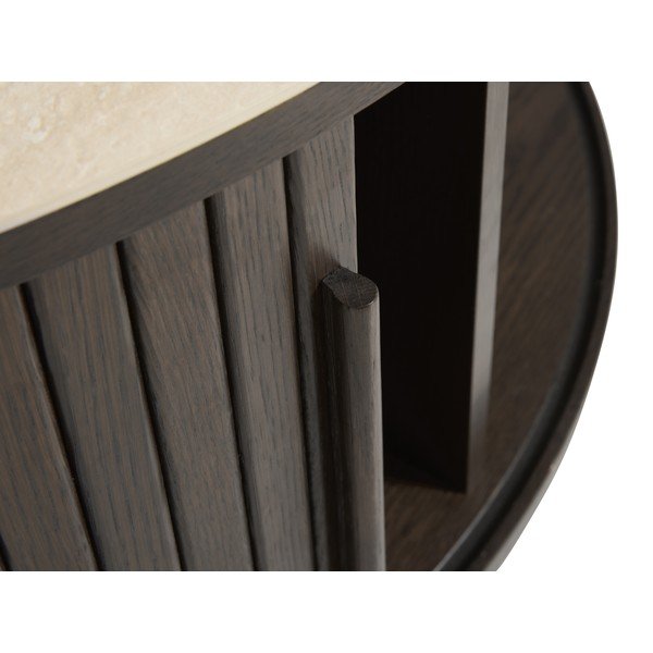 Okrugao stolić za kavu s keramičkom daskom u tamnoj prirodnoj boji ø 85 cm Enna – Unique Furniture-image-2