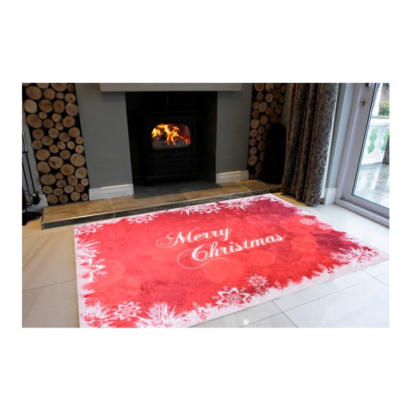 Bijelo-crveni tepih Vitaus Sretan Božić, 120 x 160 cm