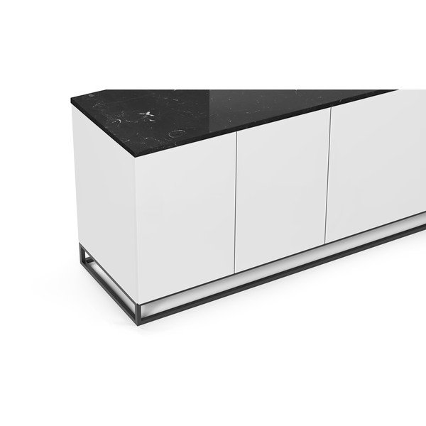 Mat bijeli TV stol s crnom pločom u mramornom dekoru TemaHome Join, 200 x 65 cm-image-1