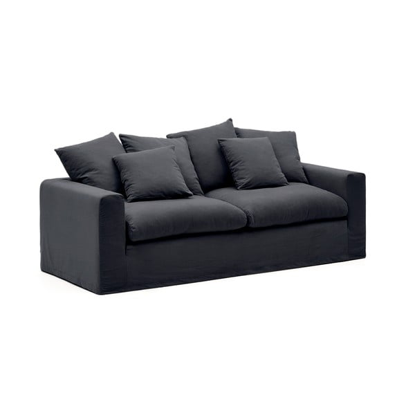 Antracitno siva lanena sofa 240 cm Nora – Kave Home-image-2