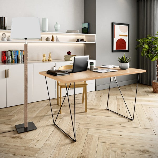 Radni stol u hrastovom dekoru s crnim nogama TemaHome Flow, 140 x 75 cm-image-1