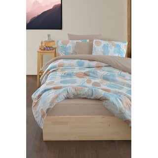 Plava/smeđa posteljina za bračni krevet/za produženi krevet s uključenom plahtom/4-dijelna 200x220 cm Magnolia – Mila Home