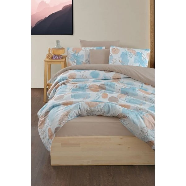 Plava/smeđa posteljina za bračni krevet/za produženi krevet s uključenom plahtom/4-dijelna 200x220 cm Magnolia – Mila Home-image-1