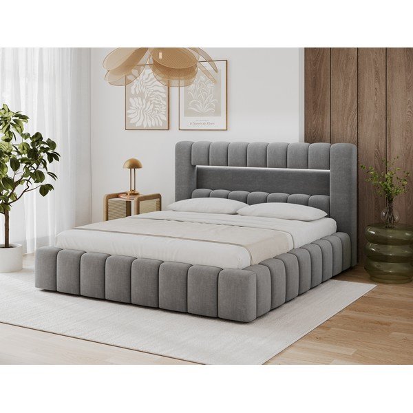 Sivi tapecirani bračni krevet s prostorom za odlaganje s podnicom 140x200 cm Lamica – ELTAP-image-2