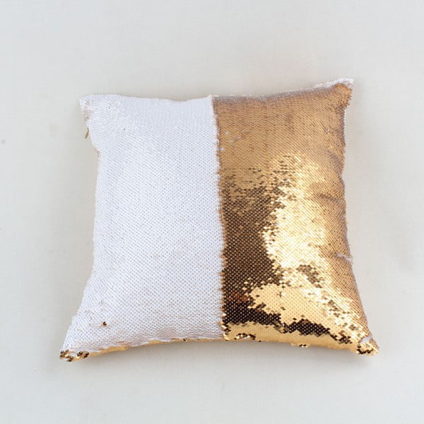 Bijelo-zlatni jastuk sa šljokicama Dakls, 40 x 40 cm