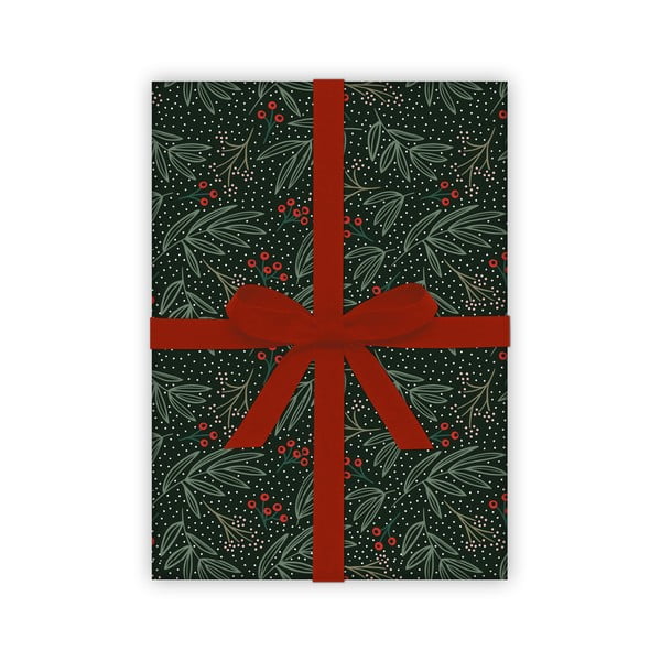 5 listova crno-zelenog papira za zamatanje Eleanor stuart Winter Floral, 50 x 70 cm-image-1