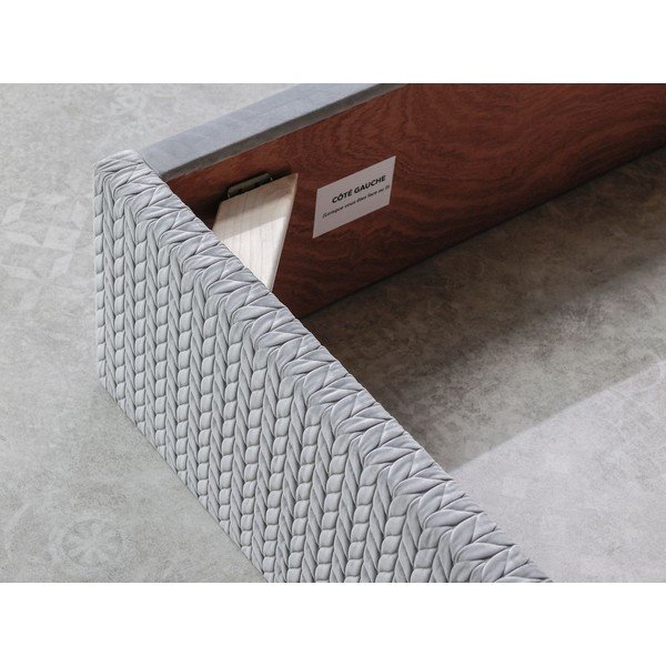 Svijetlo sivi tapecirani bračni krevet s prostorom za pohranu s podnicom 160x200 cm Adele - Bobochic Paris-image-4