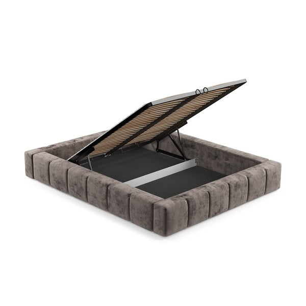 Smeđi tapecirani bračni krevet s prostorom za pohranu s podnicom 160x200 cm Aruba L – Maison de Rêve-image-4