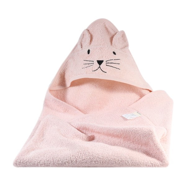 Ružičasti pamučni dječji ručnik s kapuljačom Kindsgut Cat-image-4