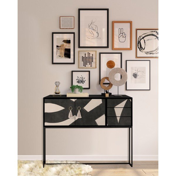 Crna/bež niska komoda 113x92 cm Freya – Really Nice Things-image-1