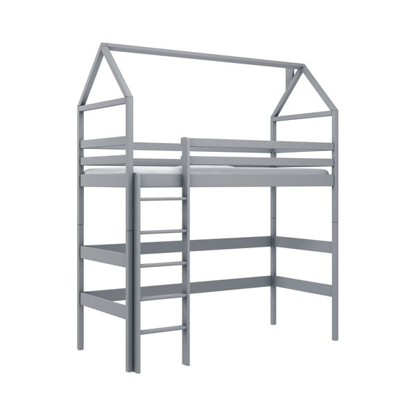 Siva kućica/povišeni dječji krevet od borovine 90x200 cm Gloria - Lano Meble