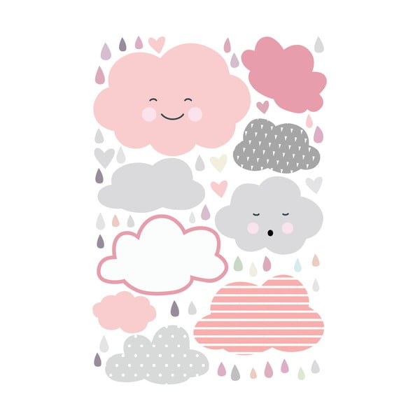Dječja zidna naljepnica Ambiance Scandinavian Clouds Under a Rain of Hearts, 90 x 60 cm