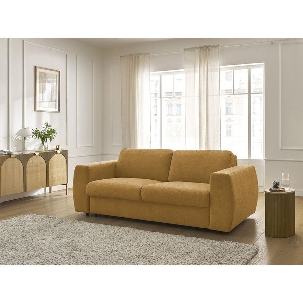 Senf žuta sofa za spavanje/sklopiva od šenila 240 cm Hugo – Bobochic Paris-image-1