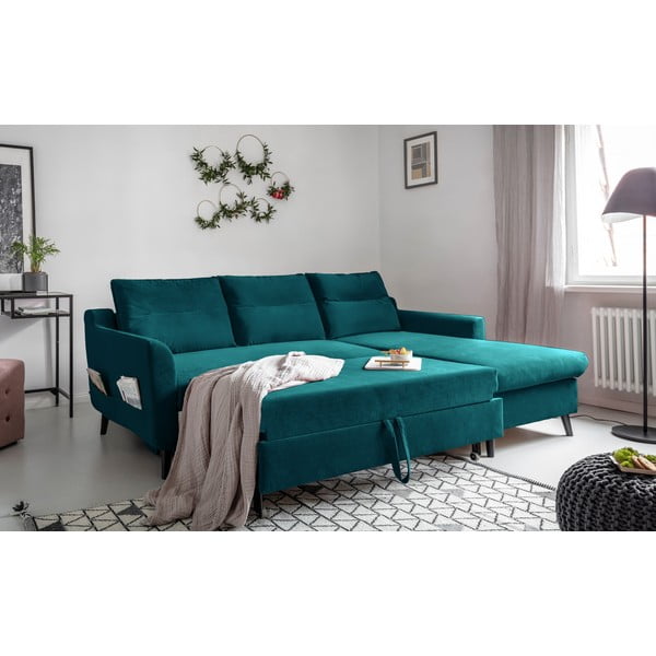 Tirkizna baršunasta kutna garnitura na razvlačenje Miuform Stylish Stan, desni kut-image-4
