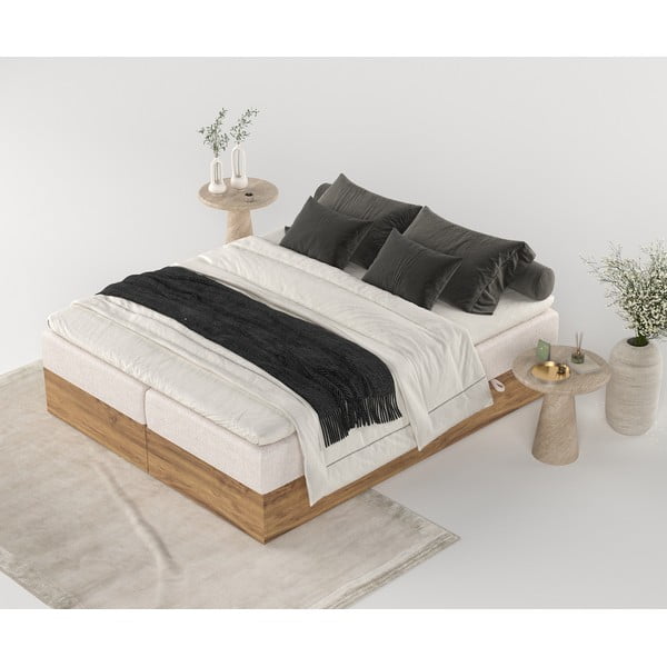 Bež/u prirodnoj boji boxspring krevet s prostorom za pohranu 140x200 cm Faro – Maison de Rêve-image-3