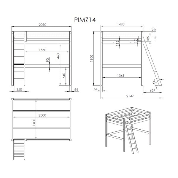 Bijeli dječji krevet s ljestvama Vipack Pino, 140 x 200 cm-image-2