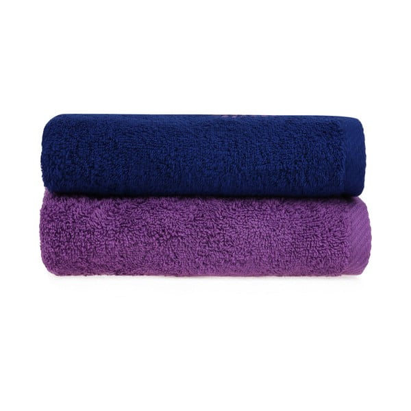 Set od 2 plavo-ljubičasta ručnika, 90 x 50 cm