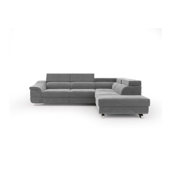 Sivi kauč na razvlačenje sa baršunastim pokrivačem Windsor &amp; Co Sofas Apollon, desni kut