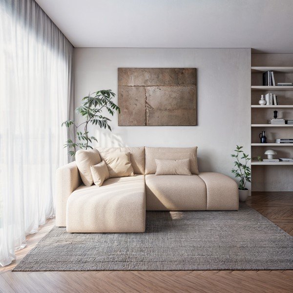 Bež sklopiva/s prostorom za odlaganje kutna garnitura (s lijevim kutom/s ležaljkom) Lumine – Ghado-image-1