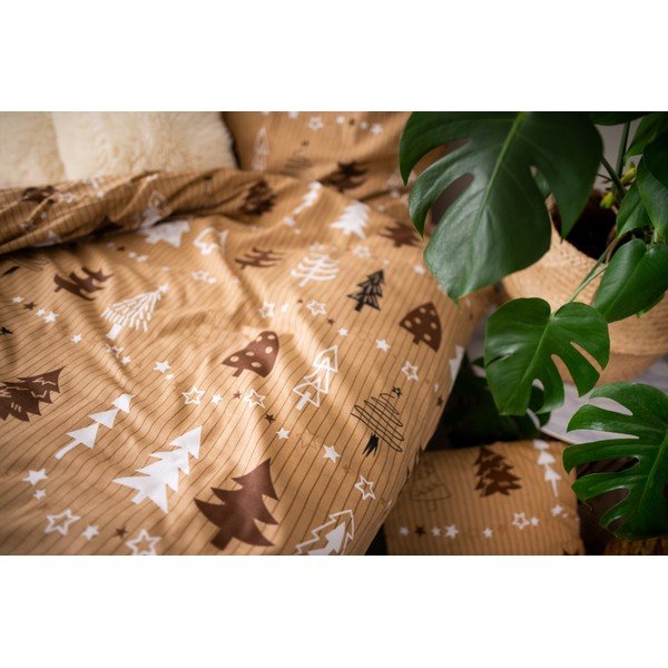 Smeđa pamučna posteljina Cotton House Trees, 140 x 200 cm-image-3