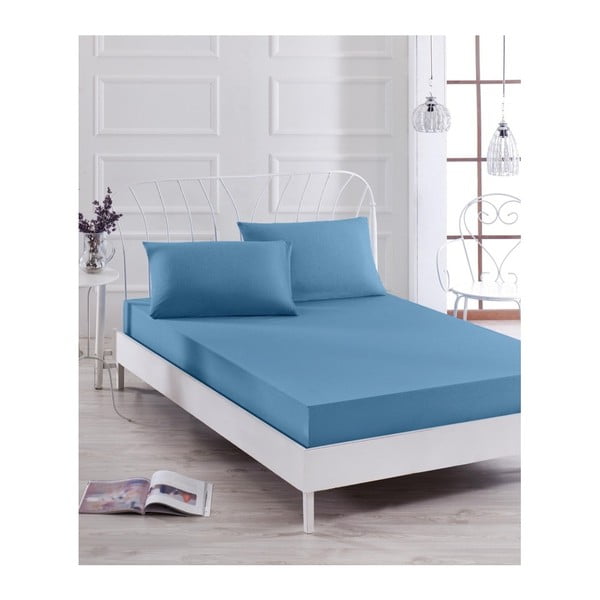 Set od plave elastične plahte i 2 jastučnice Basso Azul, 160 x 200 cm