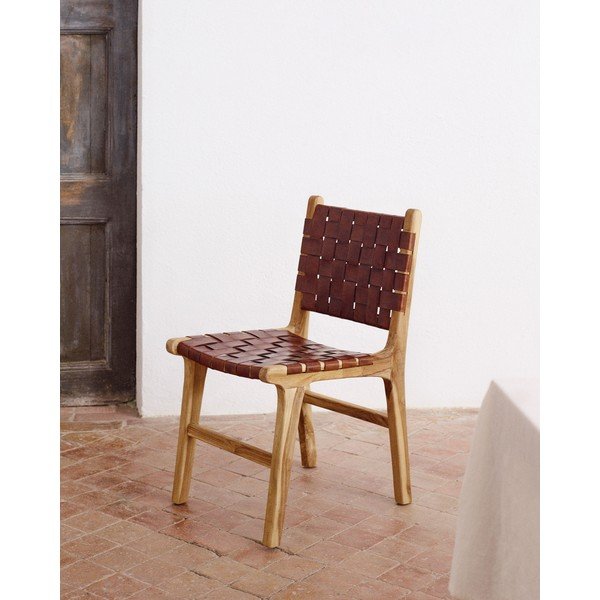 Konjak smeđe/u prirodnoj boji kožne blagovaonske stolice u setu 2 kom Calixta – Kave Home-image-1