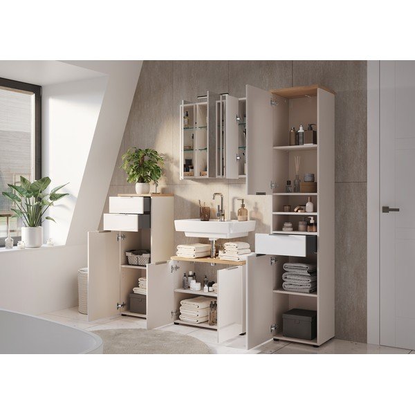 Krem visok/uski kupaonski ormarić u sjajnom dekoru 39x190 cm Tavira – Germania-image-4