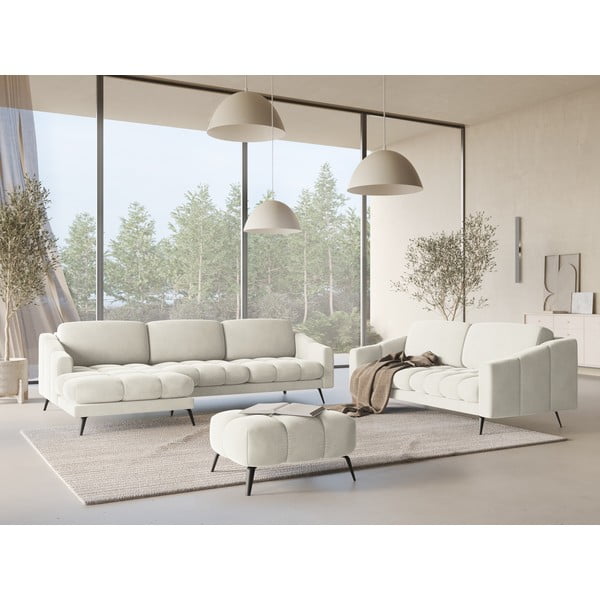 Krem baršunasti kutna garnitura (s lijevim kutom) Nalu – Makamii-image-1