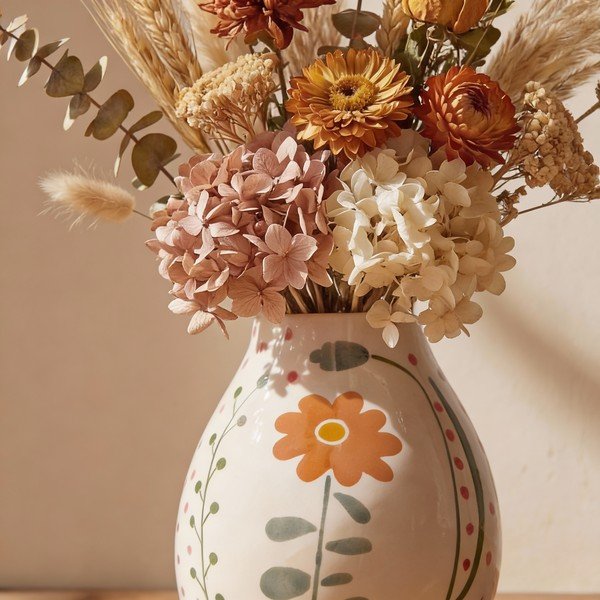 Krem ručno oslikana vaza od kamenine (visina 17 cm) Taza – Bloomingville-image-2