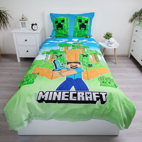 Pamučna dječja posteljina sa svjetlećim efektom za krevet za jednu osobu 140x200 cm Minecraft "Jungle Fight" – Jerry Fabrics-image-1