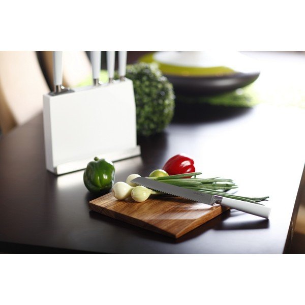 Set noževa sa postoljem i daskom za rezanje - bijeli-image-1
