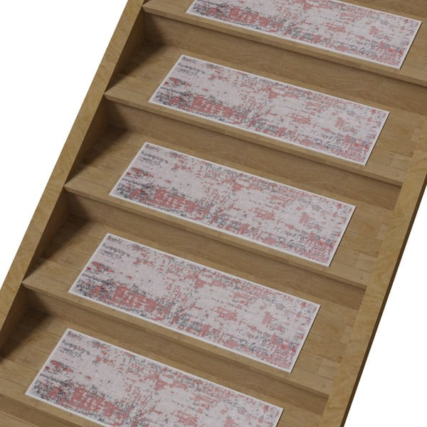 Ružičasti/sivi pamučni set tepiha za stepenice 16 kom 25x65 cm Milano Pembe – Vitaus-image-1