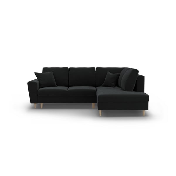 Crna baršunasti sklopiva/s prostorom za odlaganje kutna garnitura (s desnim kutom/u obliku slova L) Kyoto – Cosmopolitan Design