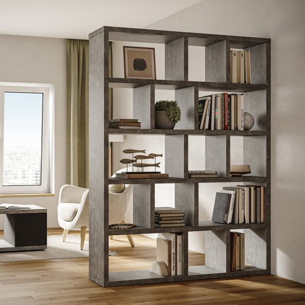 Siva biblioteka u betonskom dekoru 150x198 cm Berlin – TemaHome-image-1