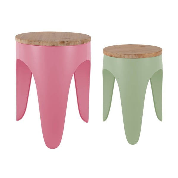 Zeleni/ružičasti metalni stolići u setu 2 kom Double Funky – Leitmotiv