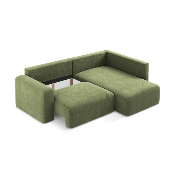 Zelena sklopiva/s prostorom za odlaganje kutna garnitura od šenila (s desnim kutom/u obliku slova L) Kona – Makamii-image-4