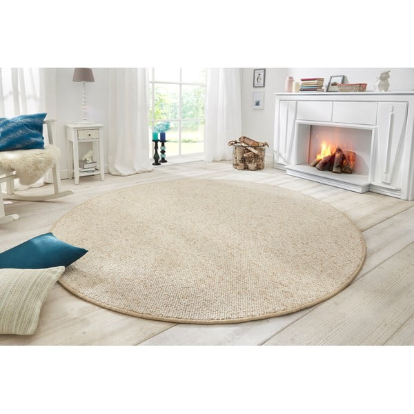 Krem okrugli tepih ø 133 cm Wolly – BT Carpet-image-1