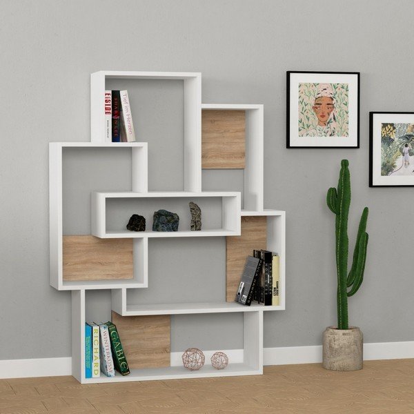 Bijela polica za knjige s detaljima u dekoru Barce White Oak-image-1