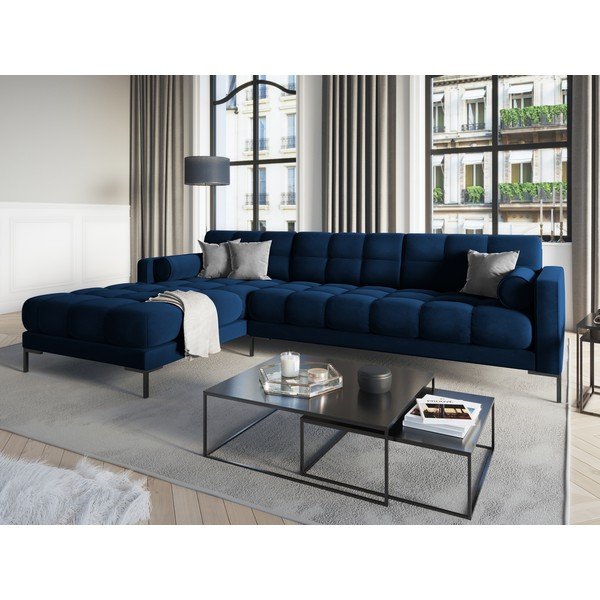 Tamnoplava baršunasta kutna garnitura Cosmopolitan Design Bali, lijevi kut-image-1